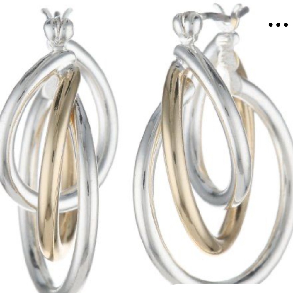 Napier Silver and Gold Tone Interlocking Hoop Earrings